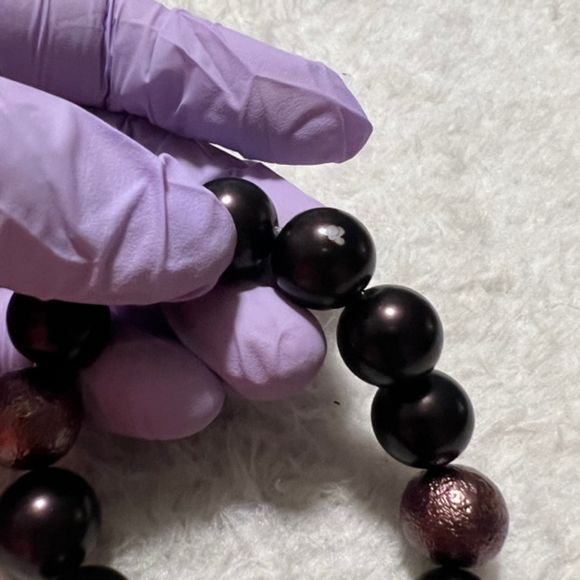 Plum Beads Elastic Bracelet Copper Tone Chain Tassel Accent - Picture 5 of 7